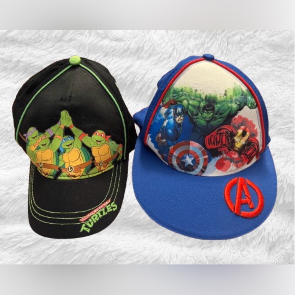 2 Kids baseball caps, NWT Teenage Mutant Ninja Turtles and New w/o tags Avengers